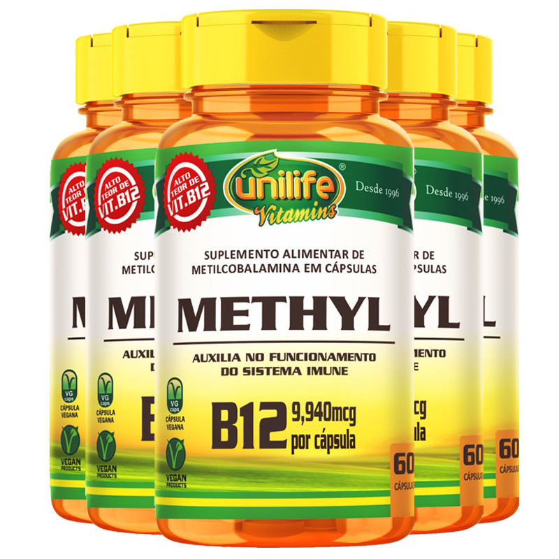 Kit 5 Vitamina B12 Methyl Unilife 60 cápsulas