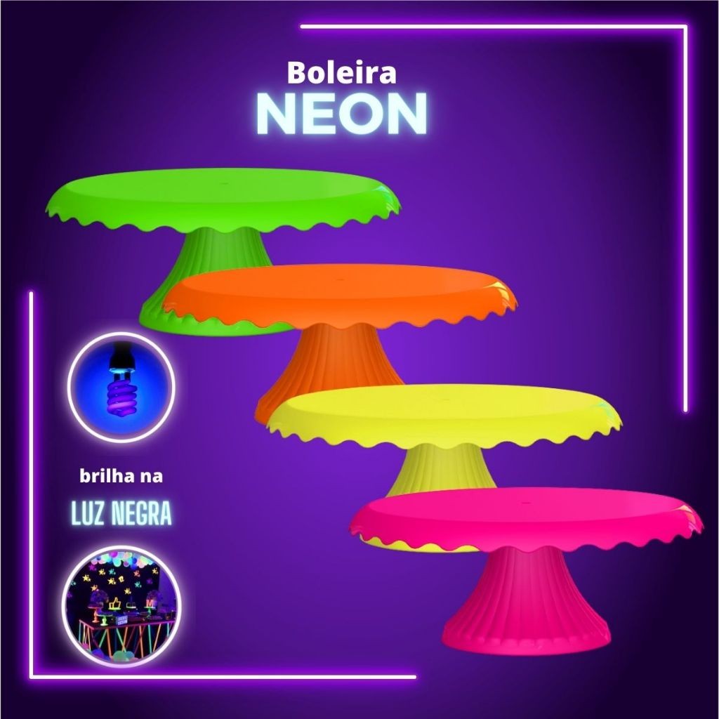 Kit 4 Boleiras Neon com Renda 22 Cm Bolo Festa Neon Brilha na Luz Negra em Oferta na Shopee