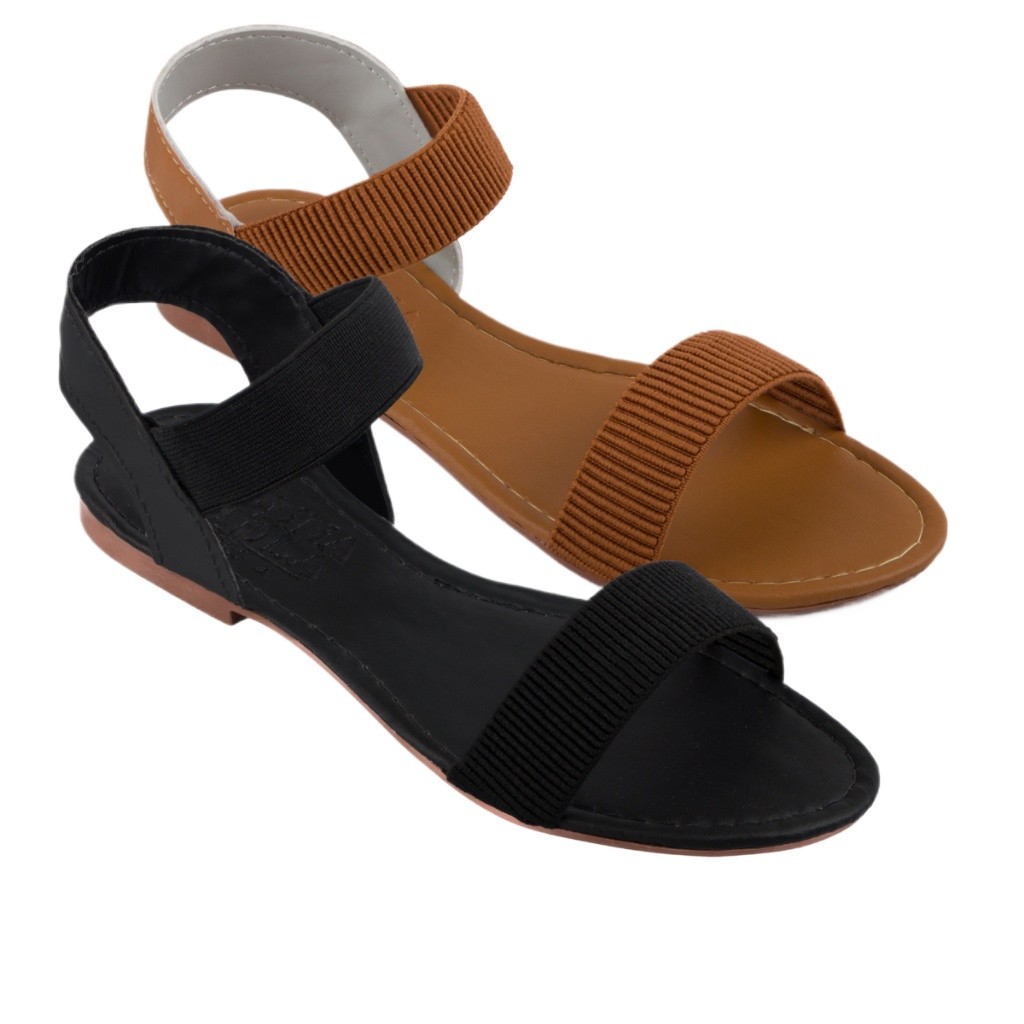 Sandália Feminina Rasteirinha Rasteira Kit 2 Pares Tiras Calcanhar Elástico Confortável