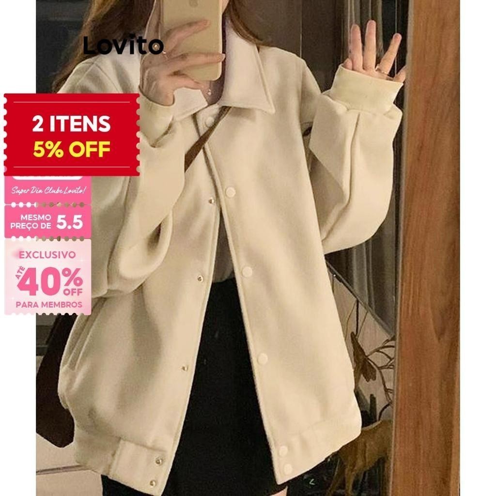 (Trendy) Lovito Casaco Casual Com Botão Liso E Manga Comprida Para Mulheres LNA38102 (Multicolorido) - Women Clothes