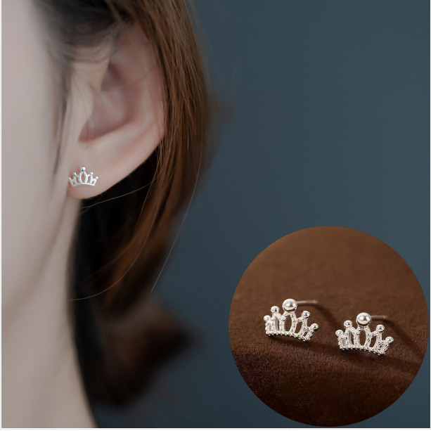Brinco Coroa Pequena Feminino Prata 925 Zircônia Delicado Minimalista Joia Elegante Presente Namorada Moda Luxo
