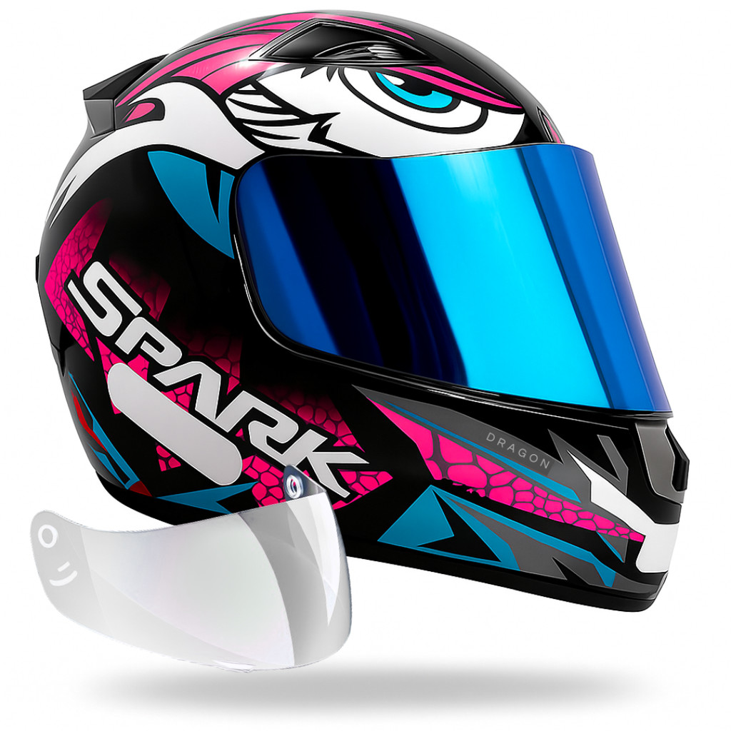 Capacete Feminino Dragon Rosa Brilhante + Viseira Espelhada