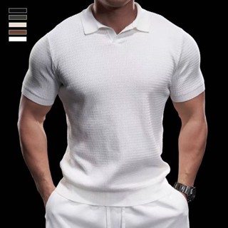 Camiseta Masculina   Verão de Cor Sólida em Malha  old money em Oferta na Shopee