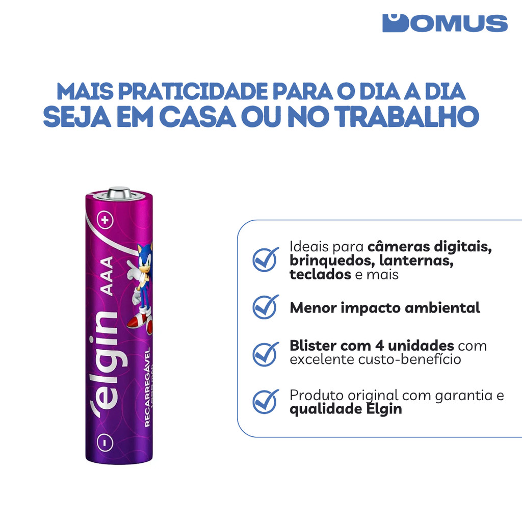 Kit Carregador de Pilhas Elgin com 6 Pilhas AA Recarregáveis Bivolt