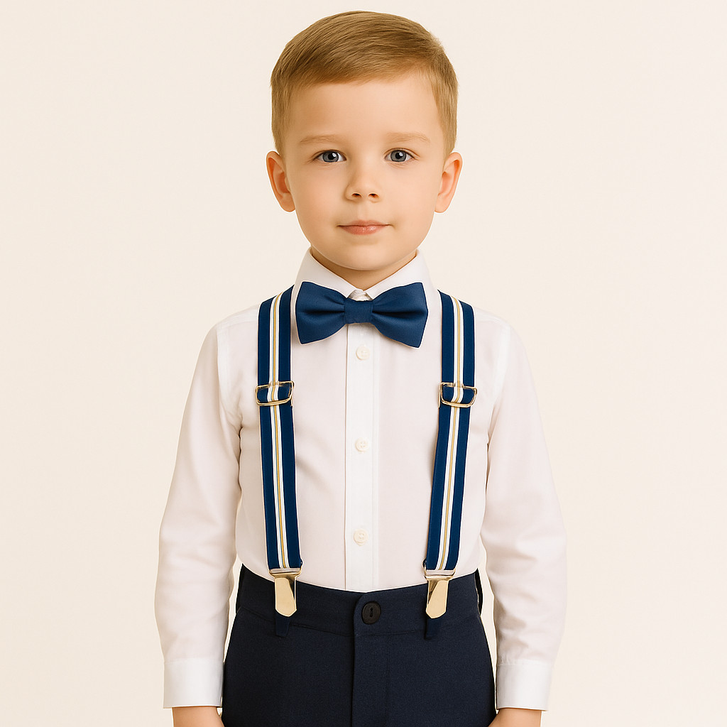 Suspensório Infantil Duas Cores LIstrado Com Regulagem Gravata Borboleta Para Festa Casamento Unisex
