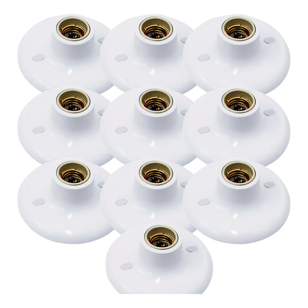 Kit 10 Plafon Suporte Lâmpadas Redondo Bocal E27 Branco 110v 220v Paflon de teto casa cozinha — imagem 1