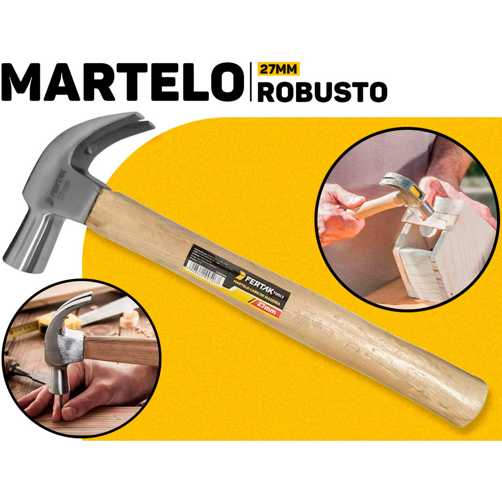 Martelo Unha 27Mm Fertak Em Aço Forjado C/ Cabo De Madeira Resistente Ideal P/ Uso Profissional em Oferta na Shopee