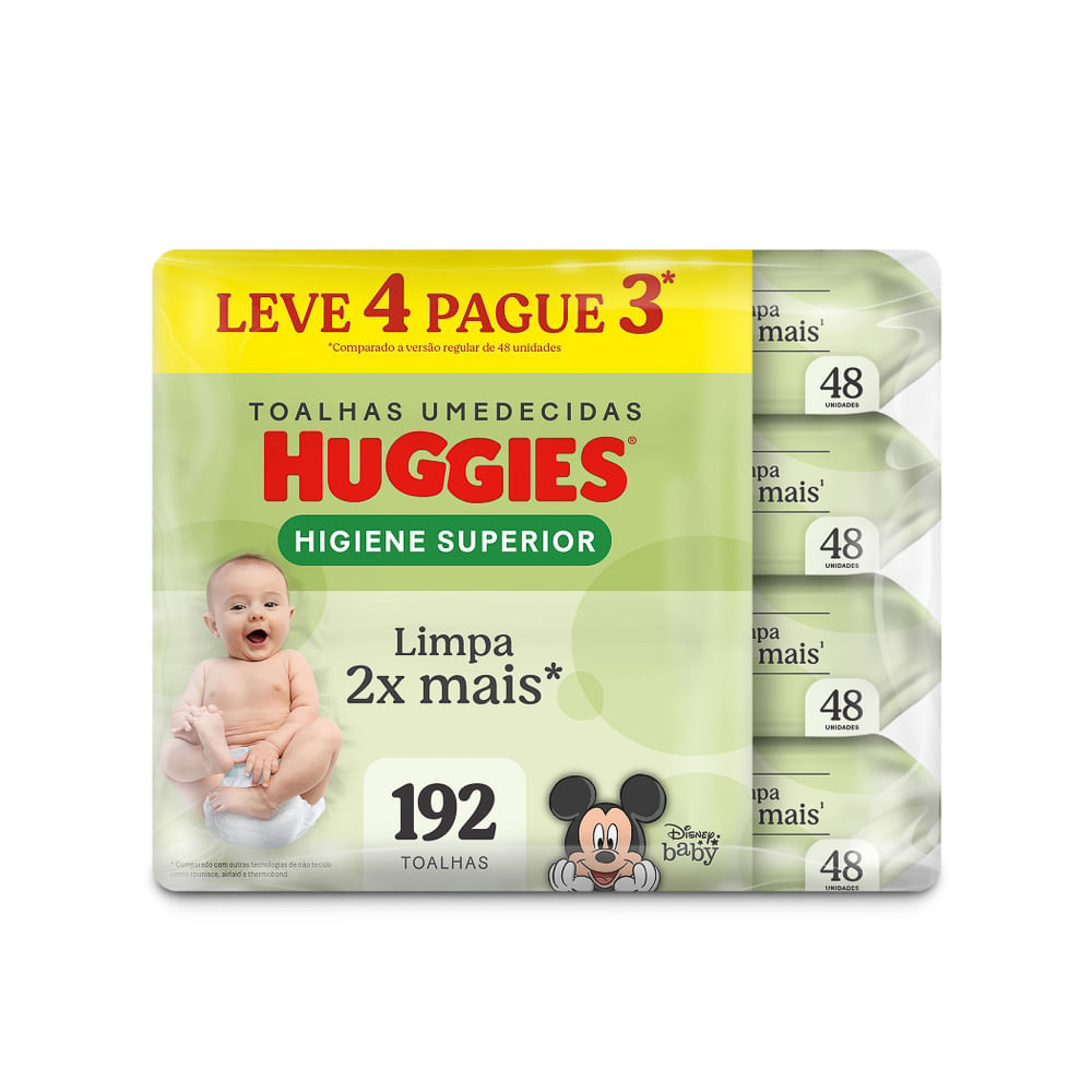 Lenços Huggies Higiene Superior Limpam 2x Mais 4 x 48 Unidades - Mom & Baby
