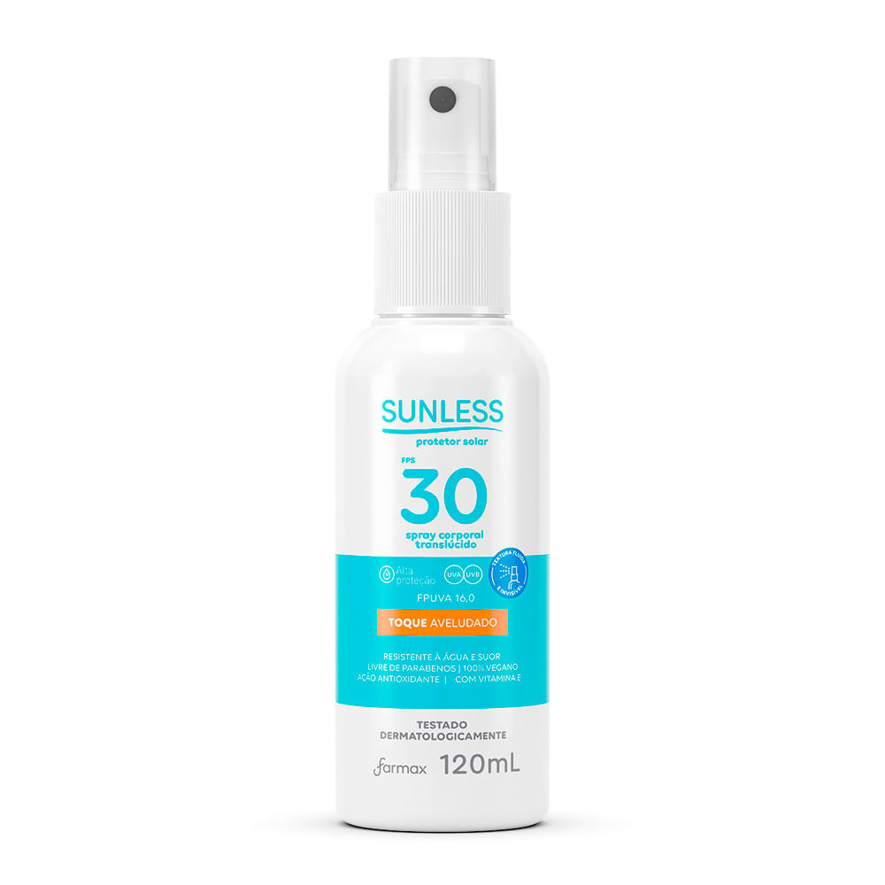 Protetor Solar Sunless FPS 30 Toque Aveludado Spray Corporal Translúcido 120ml - Beauty