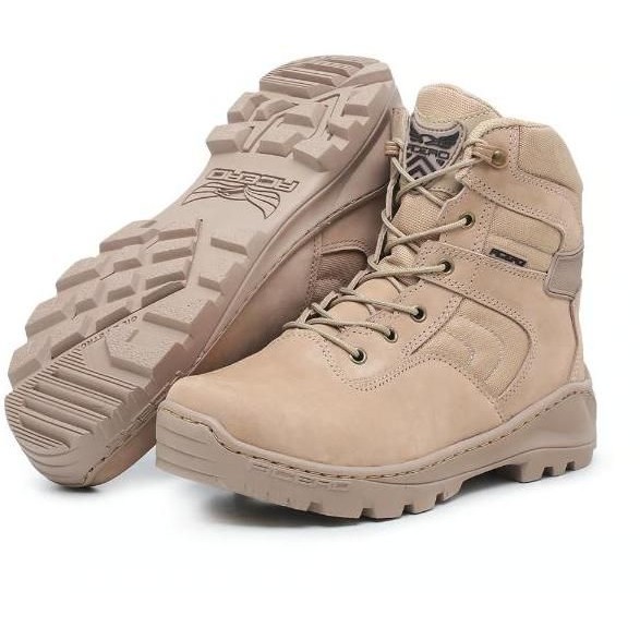 Bota Acero Extreme Mid Coturno Tático Militar Trilha Motociclismo Proteção Couro Bege