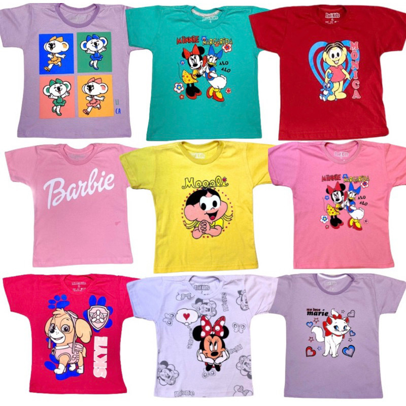 Kit 5 Camisetas Infantil Menina Estampada