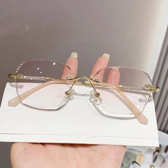 Novo Feminino Rosa Sem Aro Leitura Anti-Azul Radiação Óculos Templos De Metal