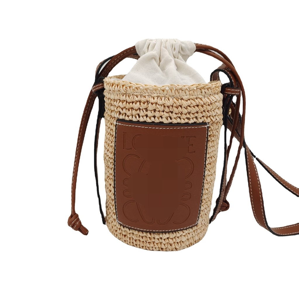 Senhoras portátil palha Bolsa barril Bolsa viagem férias bolsa de ombro Crossbody Bolsa