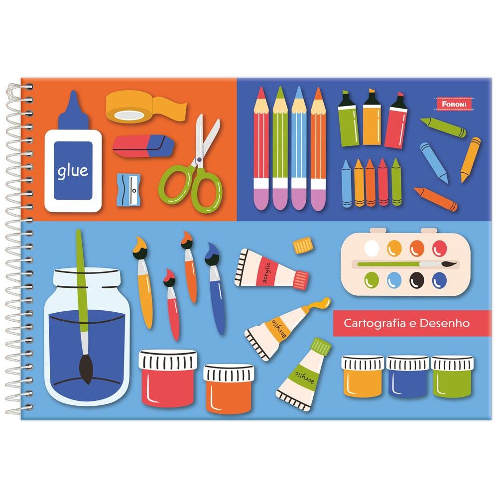 Caderno Cartografia e Desenho Grande 27,5x20cm Espiral 48 Folhas Básico Laranja Foroni