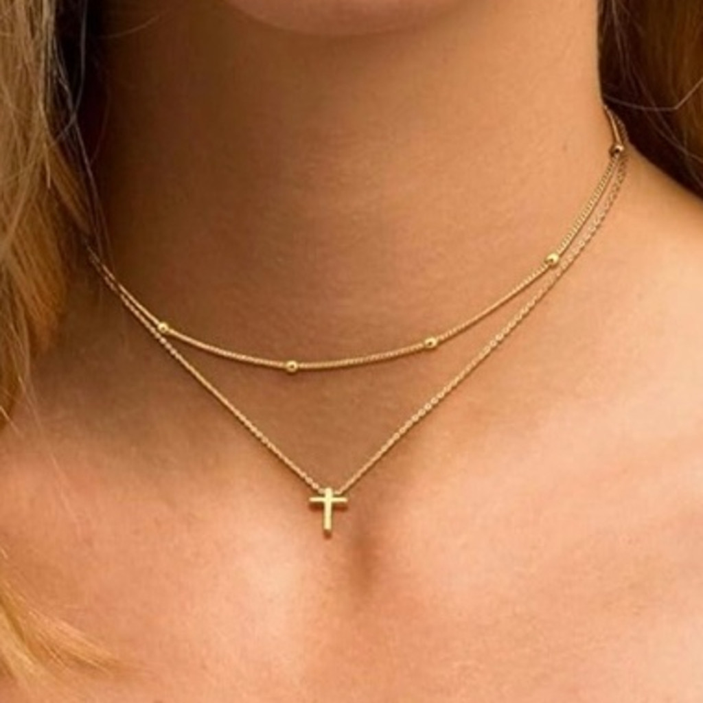 Kit 2 Colar clássico de contas, combinado com um colar de cruz, é a escolha das mulheres elegantes em Oferta na Shopee