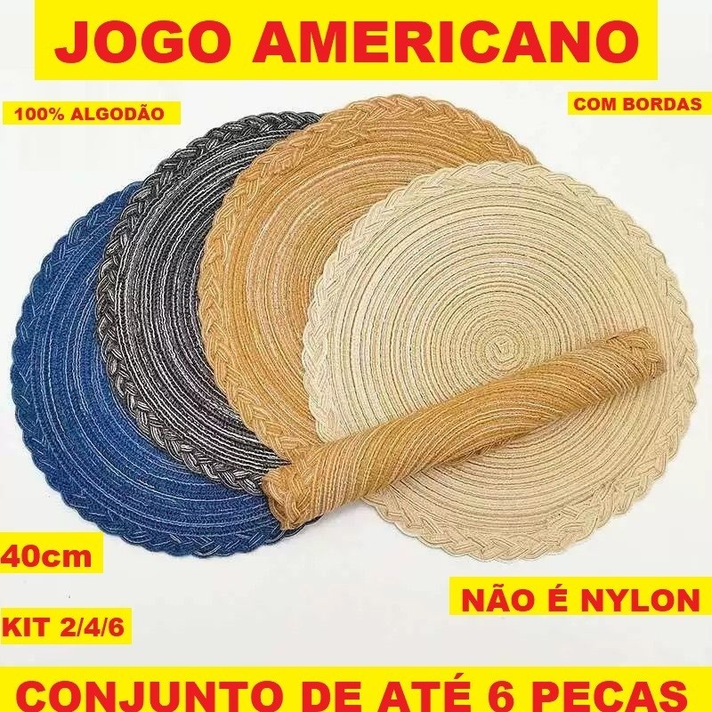 OFERTA Jogo Americano Descanso Com Bordas Redondo De Algodão 6 ou 4 Ou 2un 40cm De Mesa Decoração