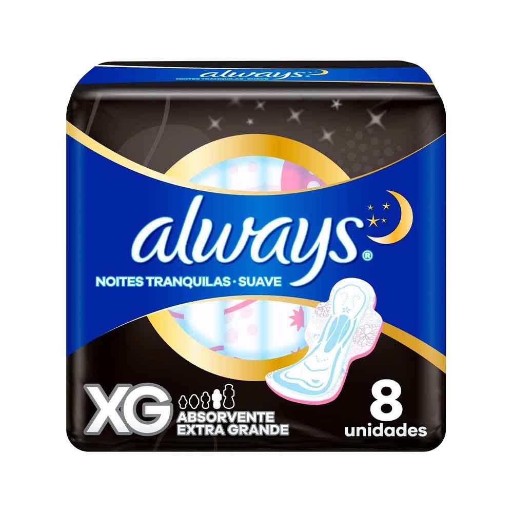 Absorvente Noturno Always Noites Tranquilas Cobertura Suave XG Com Abas Com 8 Un em Oferta na Shopee