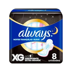 Absorvente Noturno Always Noites Tranquilas Cobertura Suave XG Com Abas Com 8 Un