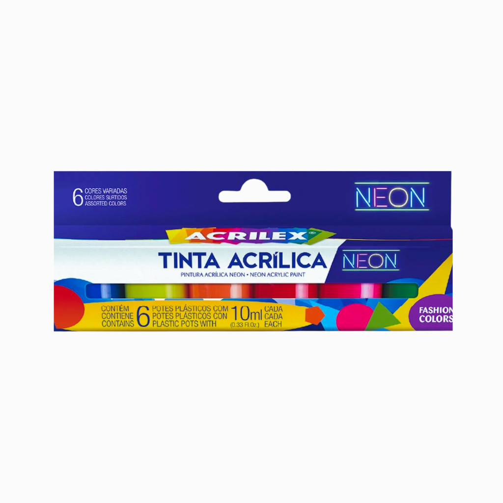 Tinta Acrilica Fluorescente Neon 6 Potes 10ml - Acrilex