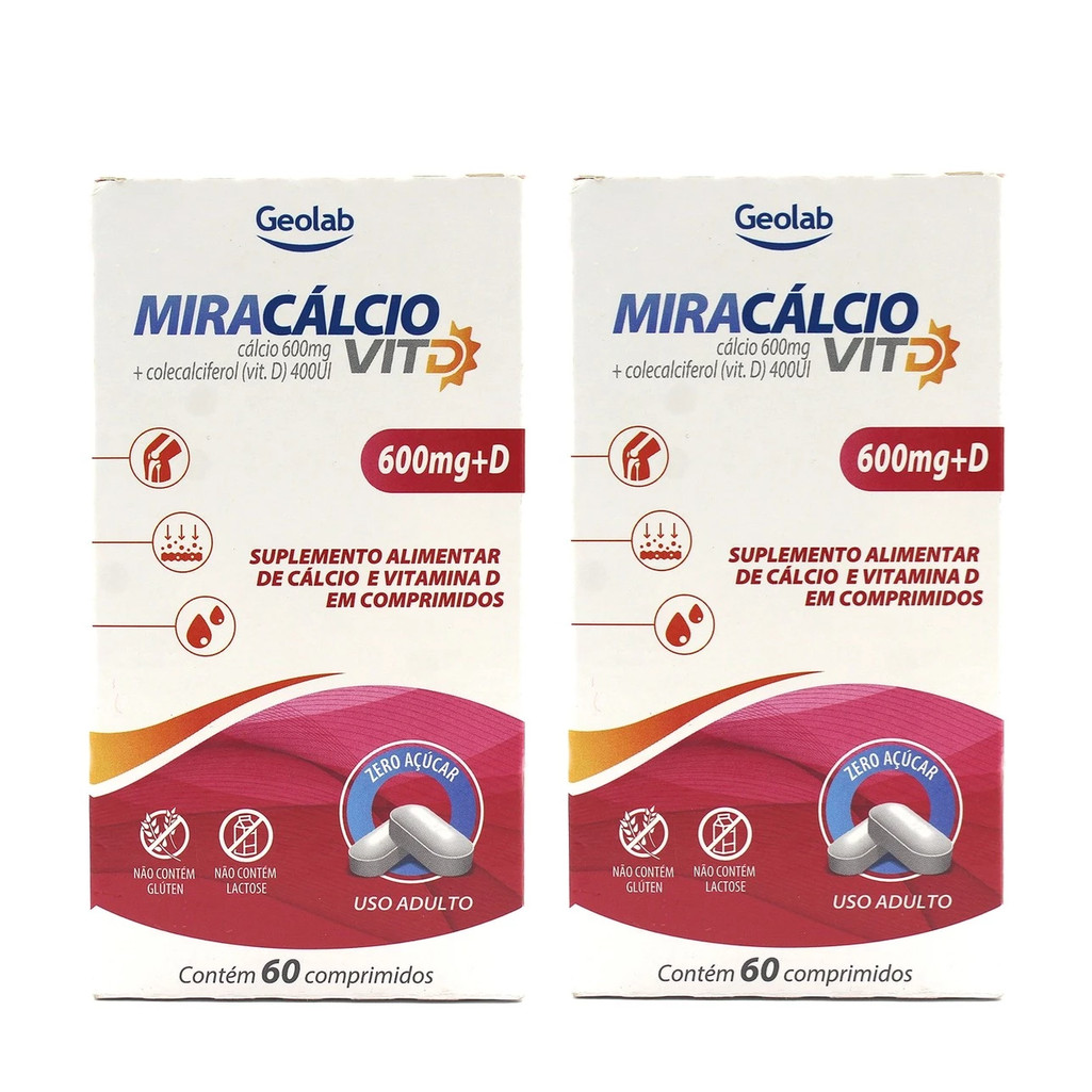 Kit 2x Miracálcio Vit D 600mg/400ui 60 Comprimidos