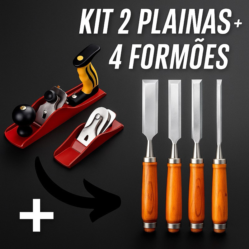 Plaina + Formão Kit com 2 Plainas + 4 Formões Entalhar Esculpir Madeiras Marceneiro Carpinteiro Envio Imediato