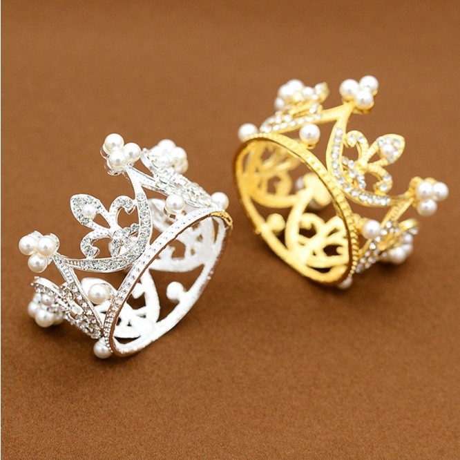 Mini Coroa Decoração de Bolo de Aniversário Dourada Prata com Pérolas Topper de Bolo Festa Princesa Infantil Crianças em Oferta na Shopee