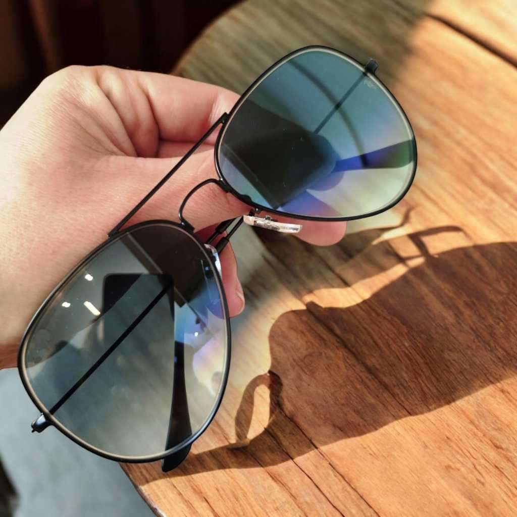 Óculos de Sol Aviador Preto Lentes Degrade Armação Metal Proteção UV400 Classico