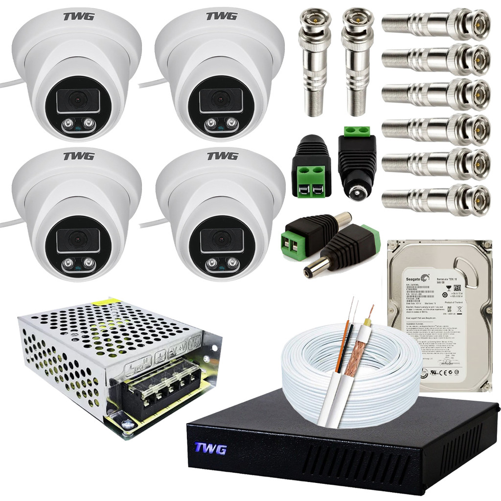 KIT 4 CÂMERAS TWG DOME 4 EM 1 HD + KIT INSTALAÇÃO CFTV SEGURANÇA RESIDENCIAL E COMERCIAL