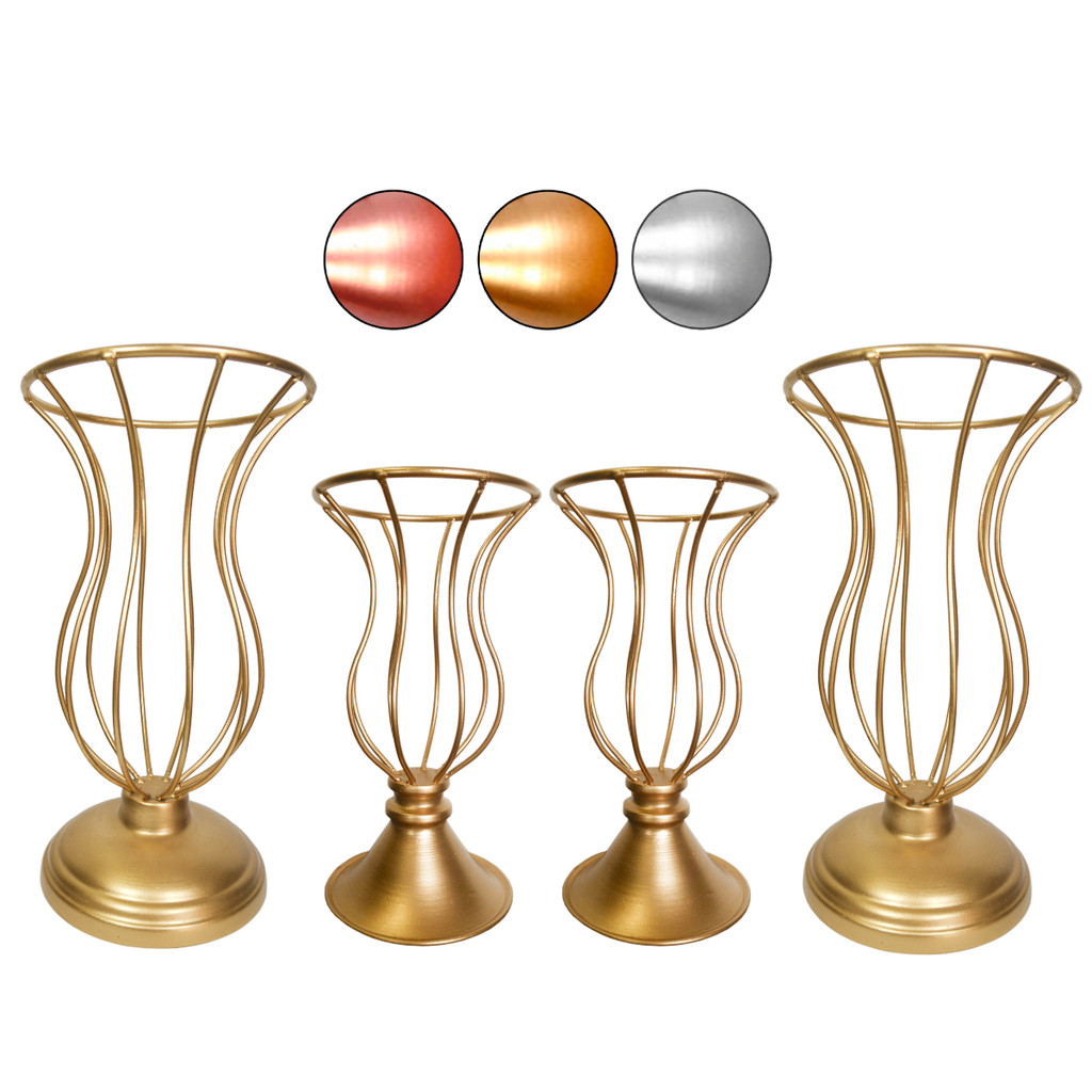 4 Vaso Dourado Armação Para Pedrarias 25cm e 20cm Decoração luxo Casamento e Festas