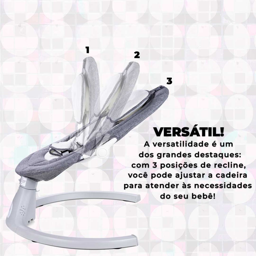 Cadeirinha De Balanço Bebê Automatica Bliss Cinza Baby Style