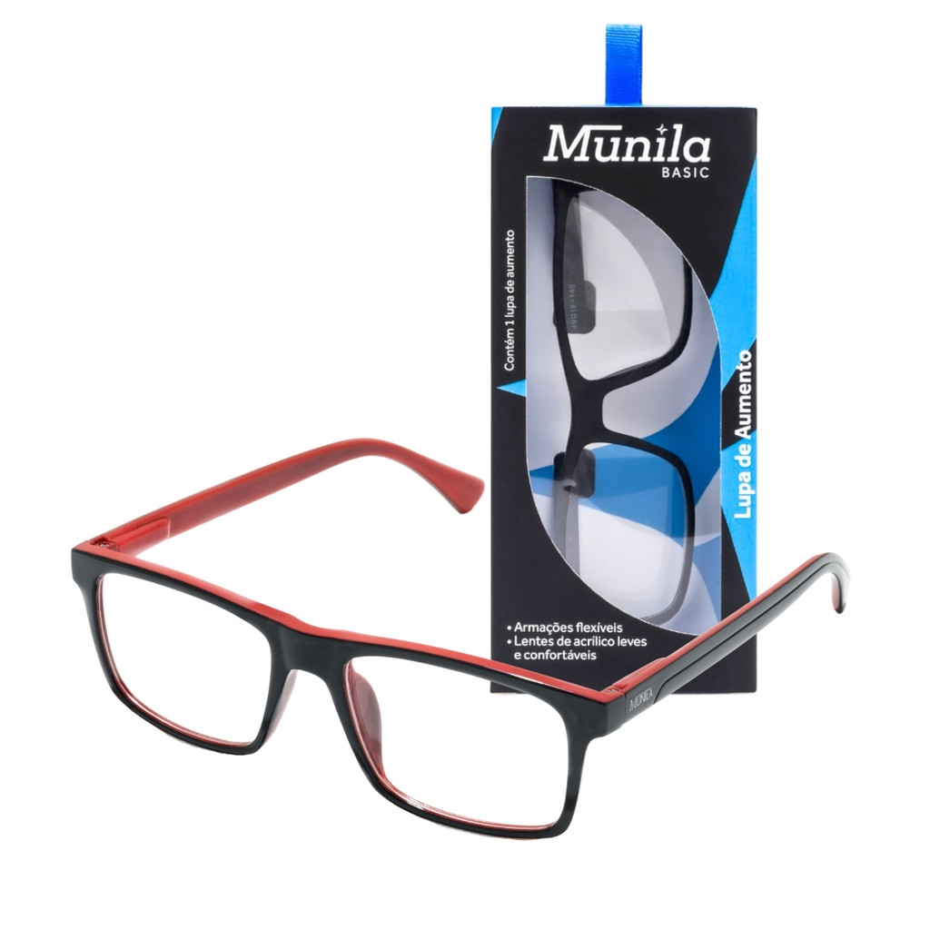 Óculos Lupa De Aumento Vermelho Preto Leitura Grau Munila em Oferta na Shopee