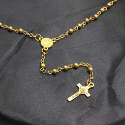 TB Presentes Corrente Cordão Masculino Terço Rosário Ouro/Prata Com Estojo