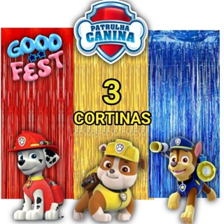 kit:3 Cortina Metalizada, PATRULHA CANINA Decoração, Festa, Aniversário, Adereços, Banner, Festival, Comemoração em Oferta na Shopee