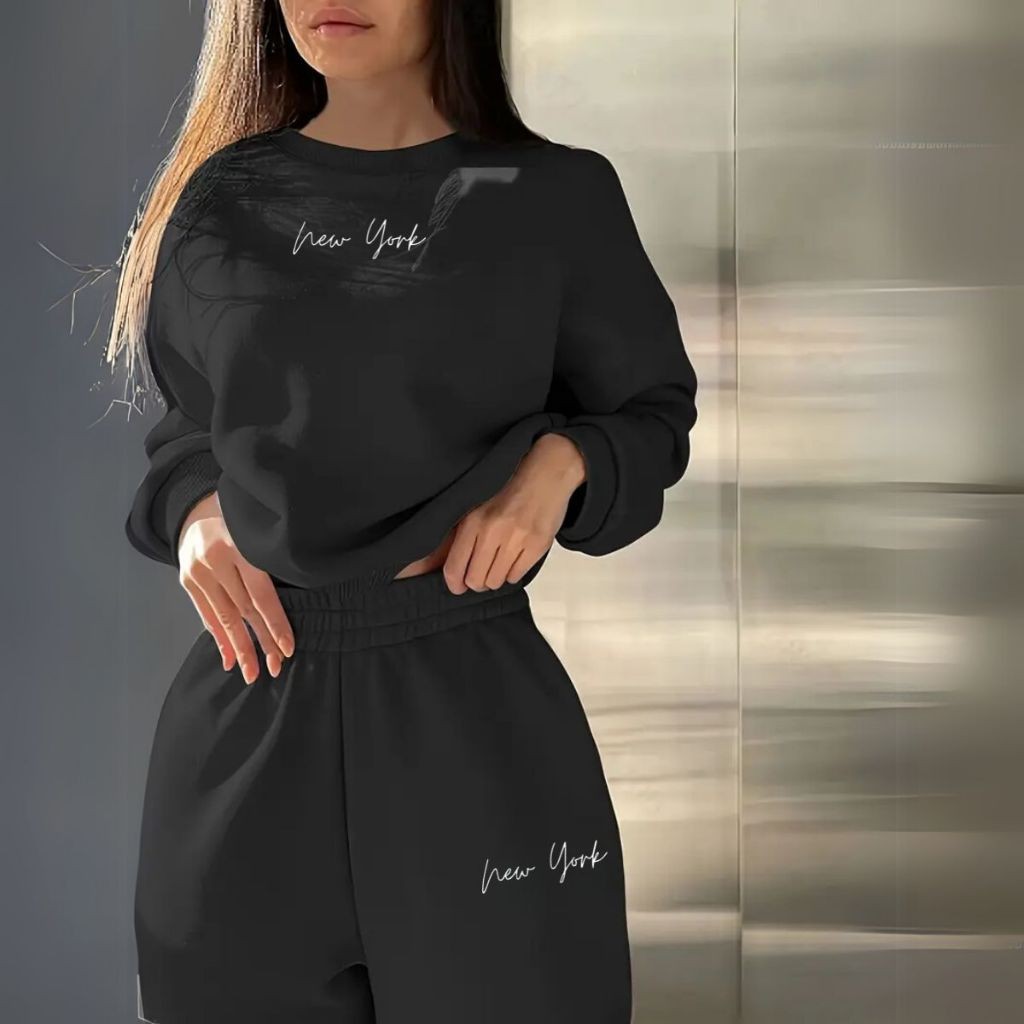 Conjunto Moletom agasalho blusa de frio Gola Redonda E Calça Moletom Jogger Estilosa New City Flanelado Confortável