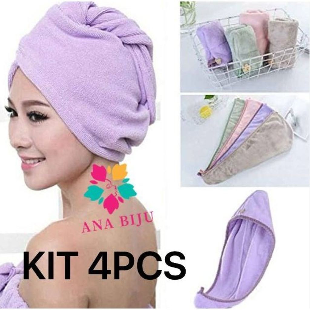 KIT 4 PCS Toalha De Cabelo Banho Toalha Grossa Mágica para Secar Cabelo de Microfibra Grossa Touca Pós Banho Banheiro-GUI ANA