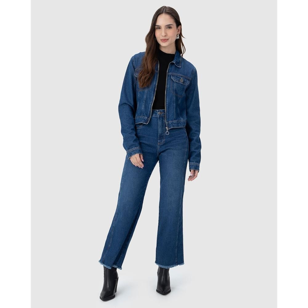 Calça Straight Cropped Feminina Barra Desfiada Em Jeans Com Elastano em Oferta na Shopee