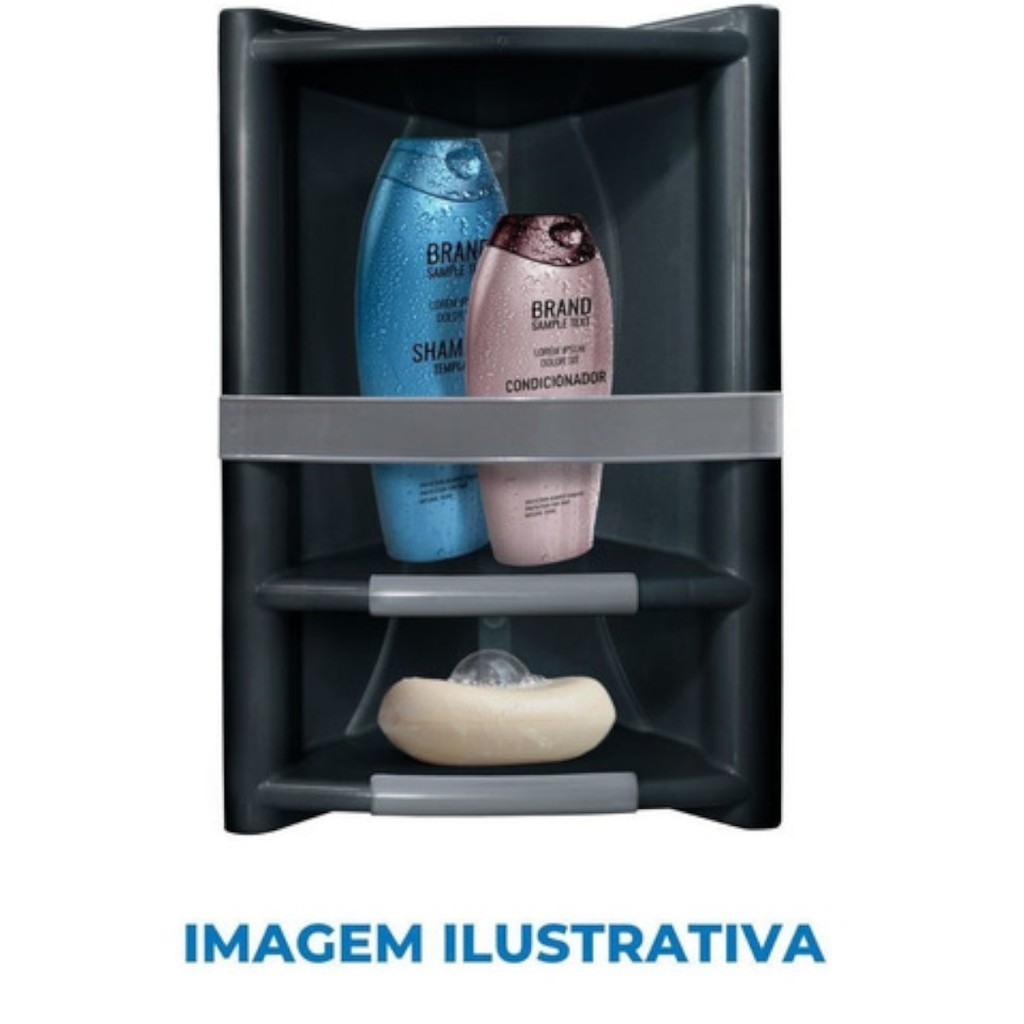 Cantoneira Porta Shampoo P/ Banheiro Cinza,Preta e Branca Suporte Grande Fixação Por Parafuso 2 Prateleiras  Banheiro