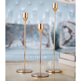 Trio de Castiçais / Porta Velas em Metal Dourado