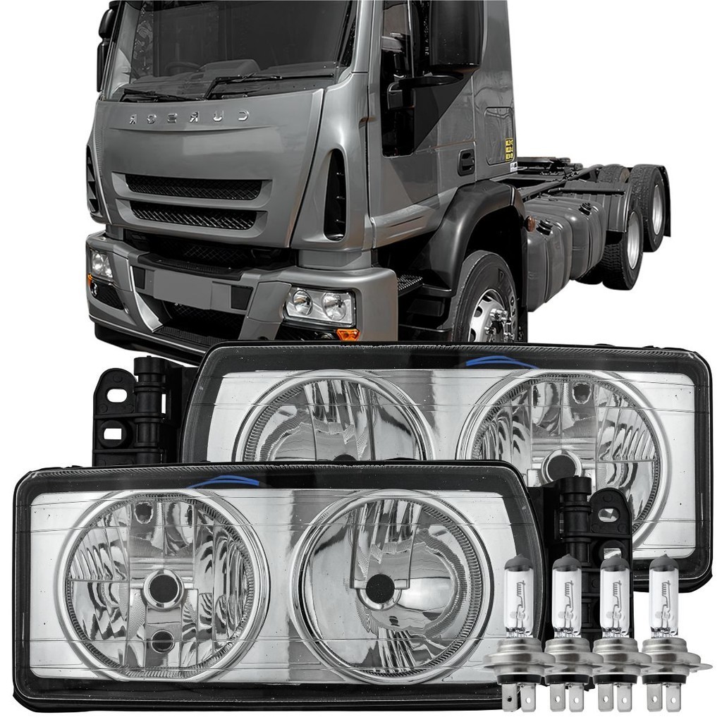 Par Faróis Vidro + Lampadas Comuns para Linha Pesada Iveco Stralis Tector de 2010 a 2020