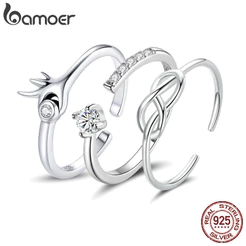 Bamoer 925 Anéis De Prata Sterling Simples Amor Moda Feminina Acessórios De Aniversário SCR935