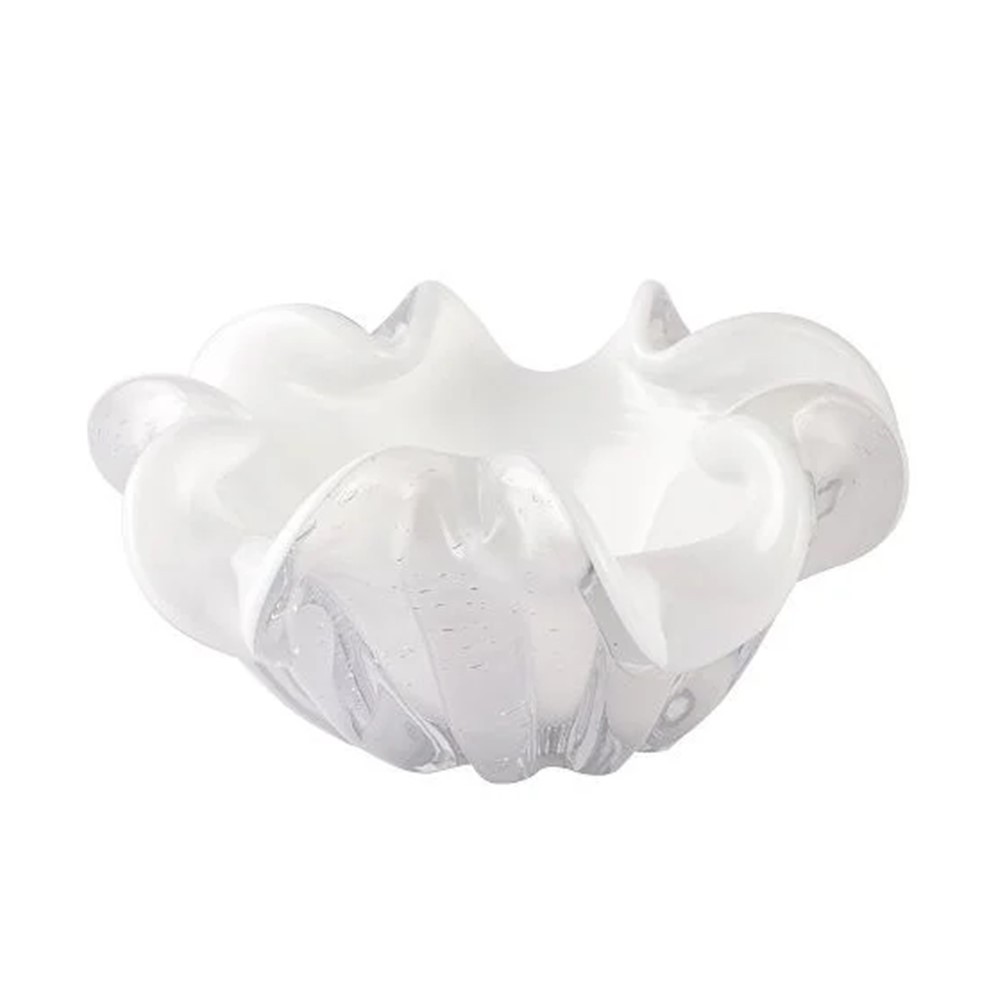 Centro de Mesa de Vidro Murano Branco Leitoso Veneza MEK 24x12cm
