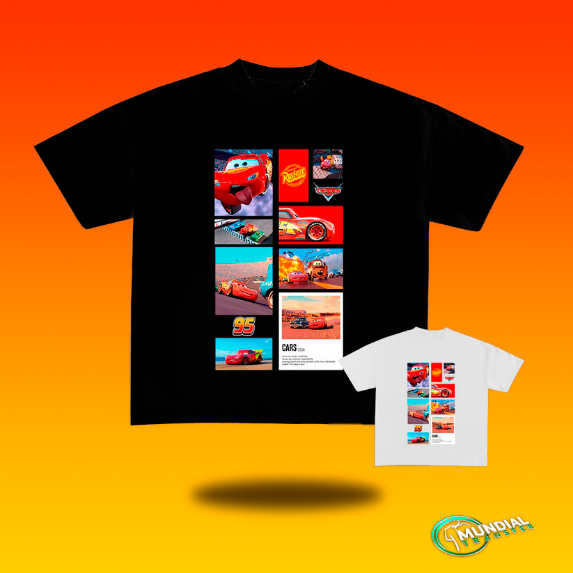 Blusa Carros Adulto e Infantil Camiseta Manga Curta Casual Algodão Camisa Desenho Relampago Mac Quen Estilo Estampado