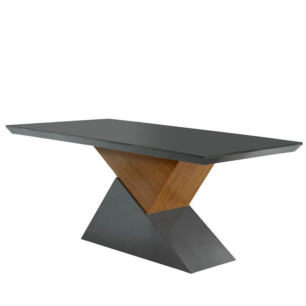 Mesa Aster 180Cm Tampo Em Mdf E Vidro Com Canto Reto Grafite - Home & Living