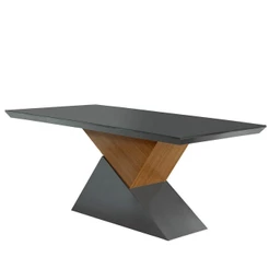 Mesa Aster 180Cm Tampo Em Mdf E Vidro Com Canto Reto Grafite