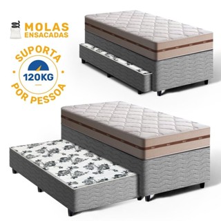 Cama Box Bicama + Colchão de Molas Ensacadas Anjos Classic + Auxiliar de Molas Solteiro 88cm em Oferta na Shopee