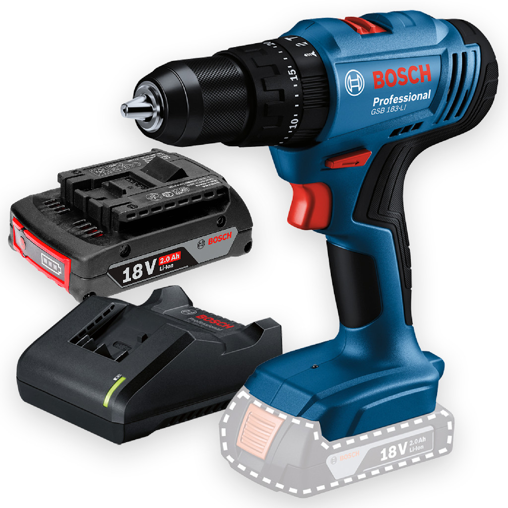 Furadeira E Parafusadeira De Impacto 1/2 Gsb 183 Li 18v Com Carregador Bivolt E Bateria Bosch - Home & Living