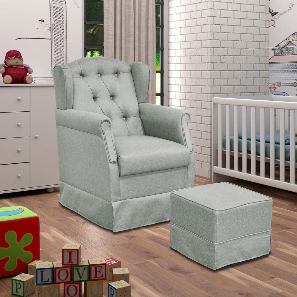 Poltrona de Amamentação com Balanço e Puff Lívia Linho Cinza Escuro  - Phoenix em Oferta na Shopee