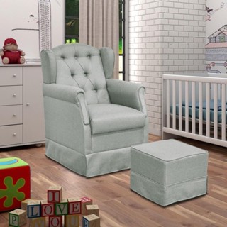 Poltrona de Amamentação com Balanço e Puff Lívia Linho Cinza Escuro  - Phoenix em Oferta na Shopee