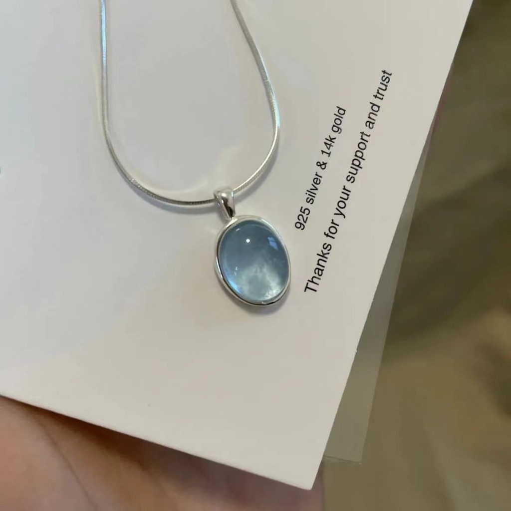 Colar de Pedra da Lua Aquamarine Colar Mulher Cadeia de Luxo Leve Cadeia de Ossos de Cobra Acessórios de Cadeia de Ossos de Cobra