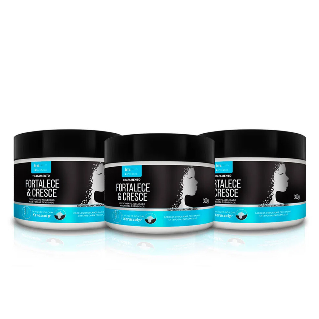 Kit Beleza Natural Máscara Capilar de Tratamento Fortalece e Cresce 300g bn.Cachos (3 itens) em Oferta na Shopee